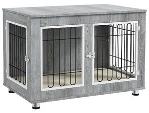 PawHut Dog Crate Furniture End Table, with Washable Cushion, Double Doors, for Medium/Large Dogs, Grey