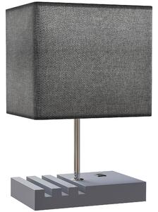 HOMCOM Bedside Lamp with USB A+C Charging Ports and 3 Phone Stands, Modern Table Lamp with Solid Wood Base and Fabric Shade for Bedroom Living Room Office, E27 Socket, Bulb Not Included, Grey