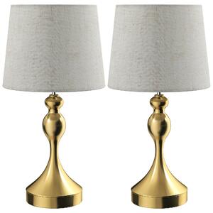 HOMCOM Bedside Lamps Set of 2, Modern Table Lamps with 3 Colour Temperatures, USB A+C Charging Ports and Linen Shade for Living Room Bedroom Office, Gold Tone