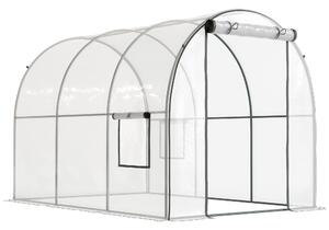 Outsunny Polytunnel Greenhouse Walk-in Grow House with Plasric Cover, Door, Mesh Window and Steel Frame, 3 x 2 x 2m, Clear Aosom UK