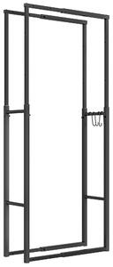 Outsunny Firewood Log Rack, Retractable Metal Wood Store Holder, Indoor Outdoor Fireplace Log Storage Shelf with Hooks, Black Aosom UK