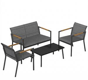 Outsunny 4 Seater Garden Furniture Set with Loveseat, Armchairs, Table, Metal Garden Sofa Set with Breathable Seats, Grey