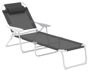 Outsunny Foldable Lounge Chair with 4-Level Adjustable Backrest & Headrest - Charcoal Grey
