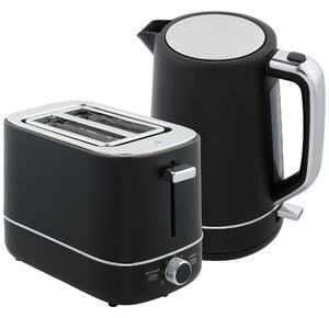 HOMCOM Kettle and Toaster Set, 1.7L 3000W Fast Boil Kettle & 2 Slice Toaster Kitchen Set with 6 Level Browning Controls, Defrost, Reheat, Black