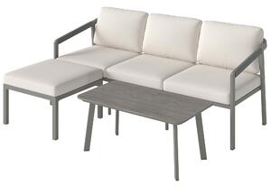 Outsunny 3 Piece Garden Dining Set, Outdoor Patio Furniture with 3 Seater Sofa, Footstool, Coffee Table and Cuhsions