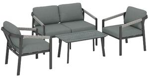 Outsunny Aluminium Garden Furniture Set, 4 Seater Outdoor Patio Furniture with Loveseat, 2 Armchairs, Slatted Table