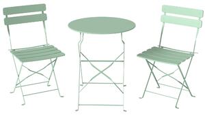 Outsunny Folding Garden Bistro Set, Outdoor Round Bistro Table and Chairs Set 2 with Electrophoresis Metal Frame, Light Green