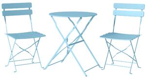 Outsunny Folding Garden Bistro Set, Outdoor Round Bistro Table and Chairs Set 2 with Electrophoresis Metal Frame, Light Blue