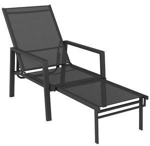 Outsunny Sun Lounger Retractable Footrest 5-Position Adjustable Steel Frame for Beach, Porch, Patio, Camping, Black