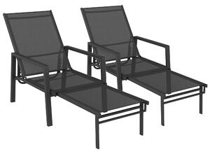 Outsunny Sun Loungers Set of 2 Retractable Footrest 5-Position Adjustable Steel Frame for Beach, Porch, Patio, Camping, Black