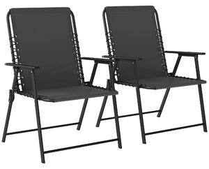 Outsunny Folding Garden Chairs Set of 2, Outdoor Dining Chairs with Wide Texteline Seat, High Back and Armrests, Black