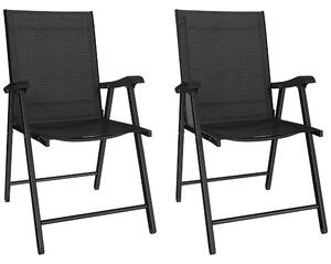 Outsunny Folding Garden Chairs Set of 2, Foldable Garden Dining Chairs with High Back, Armrests, Texteline Seat, Black