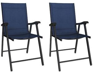 Outsunny Folding Garden Chairs Set of 2, Foldable Garden Dining Chairs with High Back, Armrests, Texteline Seat, Navy Blue