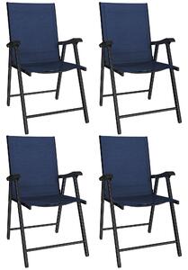 Outsunny Folding Garden Chairs Set of 4, Foldable Garden Dining Chairs with High Back, Armrests, Texteline Seat, Navy Blue
