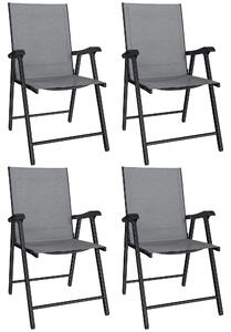 Outsunny Folding Garden Chairs Set of 4, Foldable Garden Dining Chairs with High Back, Armrests, Texteline Seat, Light Grey