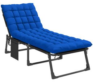 Outsunny Folding Sun Lounger for Garden, 5-Position Oversized Camping Bed Recliner with Cushions, Blue