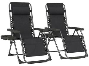 Outsunny Zero Gravity Chairs Set of 2, Folding Sunloungers Reclining Garden Chairs with Cup Holder, Headrest, Black