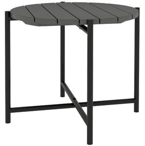 Outsunny 54 cm Round Outdoor Side Table, Industrial Small Garden Table with Slatted Wood Top and Metal Frame, Dark Grey