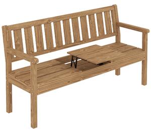 Outsunny Wooden Garden Loveseat with Liftable Table & Shelf, 2-3-Seater Outdoor Bench, Fir Wood Jack and Jill Garden Seat, Teak