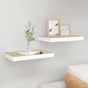 Floating Wall Shelves 2 pcs Oak and White 50x23x3.8 cm MDF