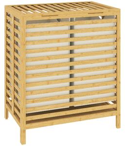 HOMCOM Bamboo Laundry Basket with Lid, 2 Baskets, Foldable, 64L, Natural and Cream White