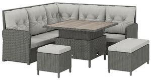 Outsunny Rattan Sofa Set, 6-Piece Outdoor PE Rattan Wicker Sofa with Liftable Coffee Table, Patio Garden Sectional Corner Furniture, Cream Aosom UK