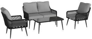 Outsunny Rattan Garden Furniture Set, 4 Piece Outdoor Patio Furniture with Tempered Glass Table and Chairs, Indoor Balcony Conservatory Set