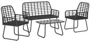 Outsunny 4 Piece Rattan Garden Furniture Set, Outdoor Patio Furniture with Loveseat, Armchairs and Coffee Table