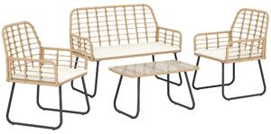 Outsunny 4 Piece Rattan Garden Furniture Set, Outdoor Patio Furniture with Loveseat, Armchairs and Coffee Table