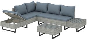 Outsunny 5 Seater Rattan Garden Furniture Set, L Shaped Garden Corner Sofa, Adjustable Back, Faux Wood Tables, Grey