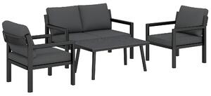 Outsunny 4 Seater Rattan Garden Furniture Set with 2 Armchairs, Loveseat, Coffee Table, Garden Sofa Set with Cushions, Dark Grey