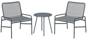 Outsunny 3 Piece Rattan Bistro Set, Outdoor Garden Furniture Set with 2 Chairs, Round Coffee Table for Patio, Balcony, Dark Grey