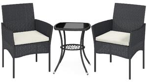 Outsunny 3 Piece Rattan Bistro Set, PE Wicker Garden Furniture Conversation Set with 2 Tier Glass-Top Table, Chairs, Cream White