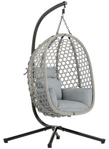 Outsunny Hanging Egg Chair, Indoor Outdoor Rattan Hammock Swing Chair with Stand, Safety Strap, Foldable Basket, Light Grey