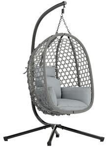 Outsunny Hanging Egg Chair, Indoor Outdoor Rattan Hammock Swing Chair with Stand, Safety Strap, Foldable Basket, Dark Grey