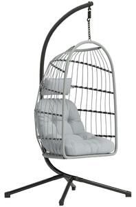 Outsunny Hanging Egg Chair, Indoor Outdoor Hammock Swing Chair with Stand, Safety Strap, Foldable Basket, Light Grey
