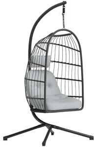 Outsunny Hanging Egg Chair, Indoor Outdoor Hammock Swing Chair with Stand, Safety Strap, Foldable Basket, Dark/Light Grey