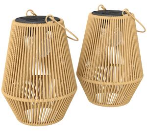 Outsunny Hanging Solar Lanterns, 2 Pack Rattan Solar Lights with Handle for Patio, Pathway, Terrace, Auto On/Off, Brown
