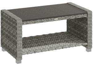 Outsunny Outdoor Side Table with 2-tier Storage Rattan End Table for Patio 90 cm Grey