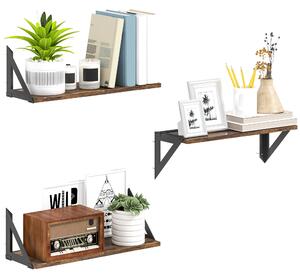 HOMCOM Set of 3 Wall Mounted Floating Shelves, Vintage Wall Shelves for Living Room, Entryway, Bedroom, Rustic Brown
