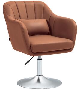 HOMCOM Swivel Accent Chair for Living Room Contemporary Vanity Armchair with Adjustable Height Thick Cushion Lumbar Support Armrest Brown Aosom UK
