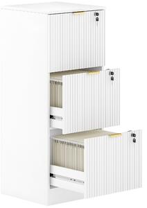 HOMCOM Filing Cabinet, Fluted Vertical File Cabinet with 3 Lockable Drawers and Hanging Rails, White