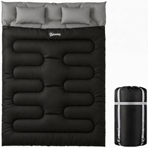 Outsunny Double Sleeping Bag with 2 Pillows, 220 x 160 cm Extra-Large Sleeping Bag for Adults, Black