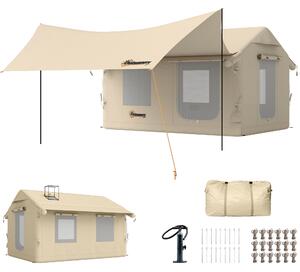 Outsunny Inflatable Tents Waterproof Glamping Tent with Stove Jack for 6-8 Person