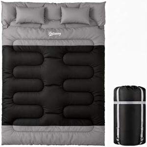 Outsunny Double Sleeping Bag with 2 Pillows, 220 x 160 cm Extra-Large Sleeping Bag for Adults, Black and Grey