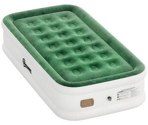 Outsunny Inflatable Mattress, Single Air Bed with Built-in Electric Pump, 3 Mins Inflation, Flocked Surface, Dark Green