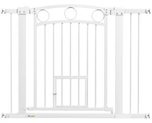 PawHut 77cm Tall Dog Gate with Cat Door, 7cm and 14cm Extensions, for Stairs & Doorways, 76-104cm Width Aosom UK