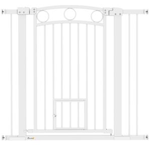 PawHut 96cm Tall Dog Gate with Cat Door, 7cm and 14cm Extensions, for Stairs & Doorways, 76-104cm Width Aosom UK