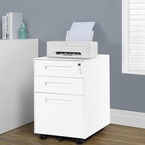 3 Drawer Mobile File Cabinet with Lockable Drawers and Casters, Steel Filing Pedestal with Enamel Finish, 41L x 52W x 60H cm, White Aosom.UK