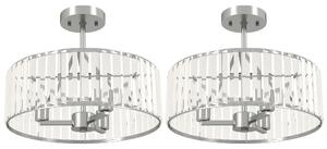 HOMCOM Crystal Ceiling Light Fixture Set of 2, Semi Flush Mount Modern Chandelier for Living Room, Bedroom and Hallway, 3-Lights with E14 Base, Silver Tone